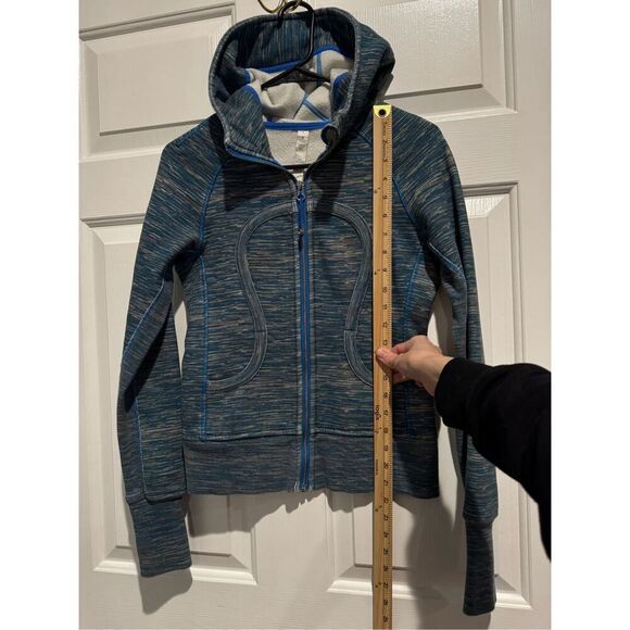 Lululemon Scuba Fleeece Blue Swirl Ribbed Panel Hoodie II Sweatshirt Women's 4 - Picture 9 of 15